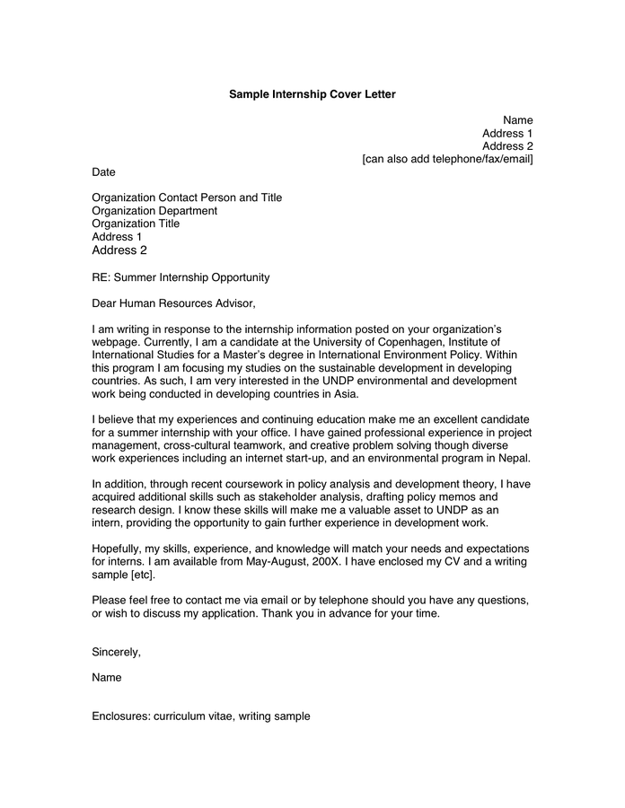 Internship Cover Letter Examples Internship Cover Letter Examples
