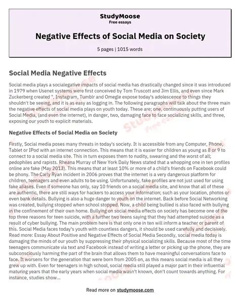 Negative Effects Of Social Media On Society Free Essay Example Negative Effects Of Social Media On Society Free Essay Example