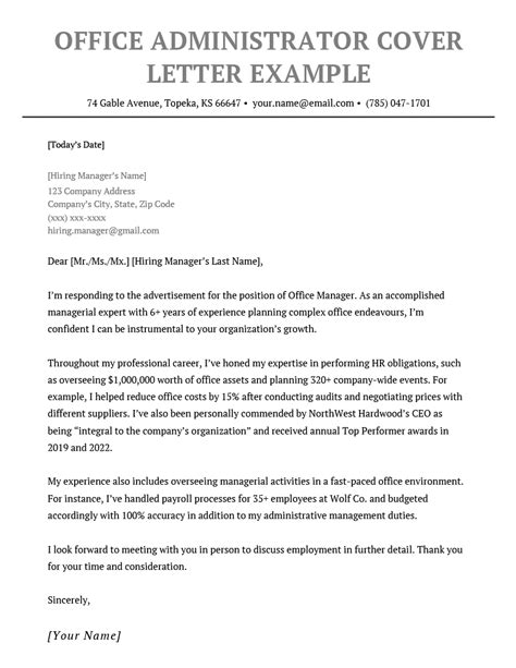 Office Administrator Cover Letter Example Tips Office Administrator Cover Letter Example Tips
