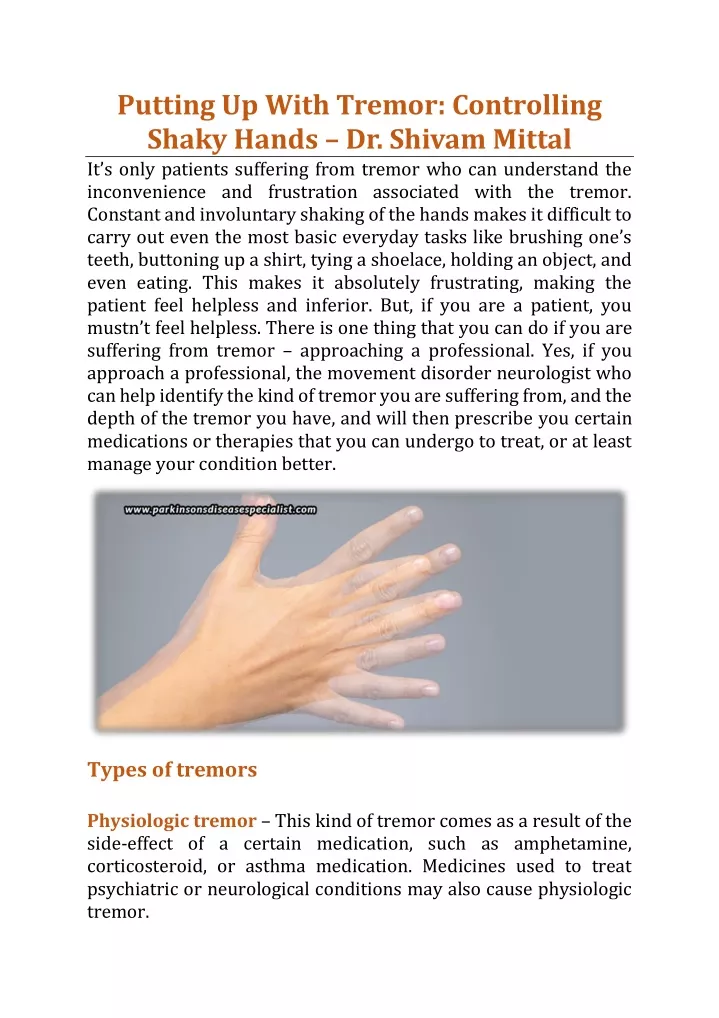 Putting Up With Tremor Controlling Shaky Hands Dr Shivam Mittal Putting Up With Tremor Controlling Shaky Hands Dr Shivam Mittal