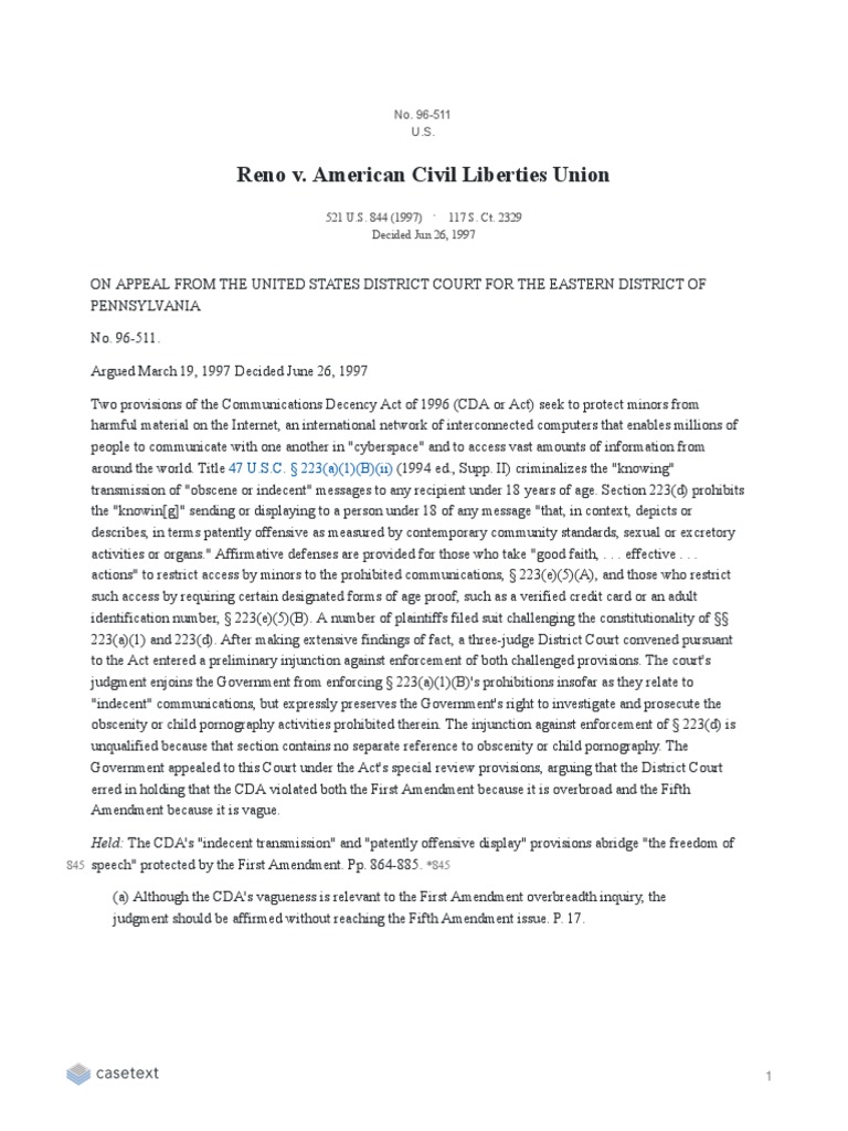 Reno V American Civil Liberties
