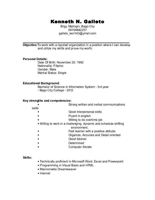 Undergraduate Curriculum Vitae Undergraduate Curriculum Vitae
